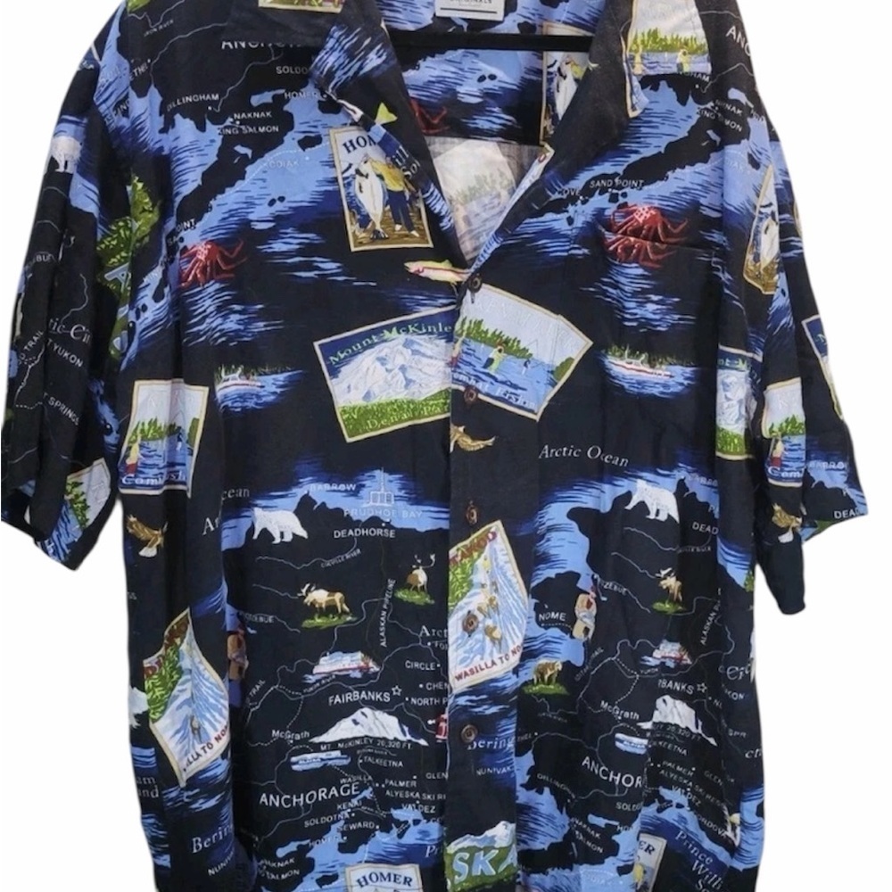 David Carey Originals Alaska Map Print Button Down Shirt 3XL Short Sleeve